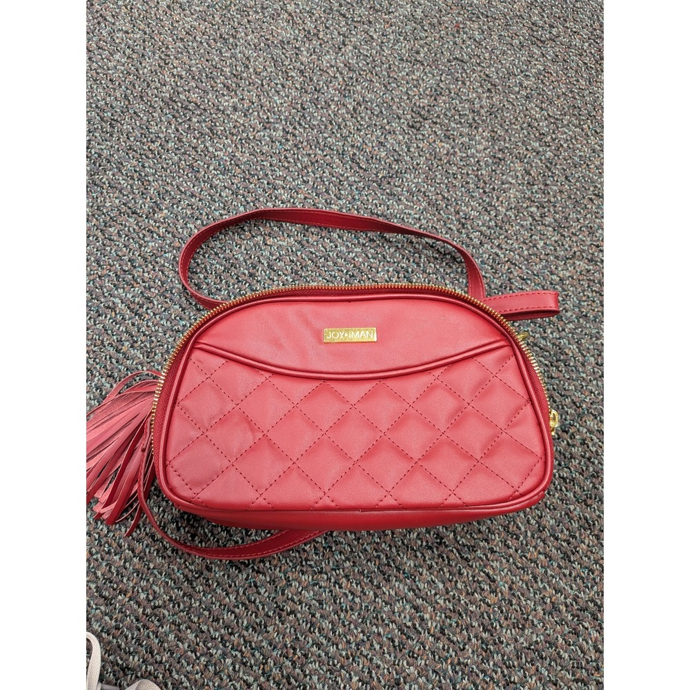 Joy Mangano Iman Red Quilted Crossbody Bag Tassel Gold Hardware Dome Purse